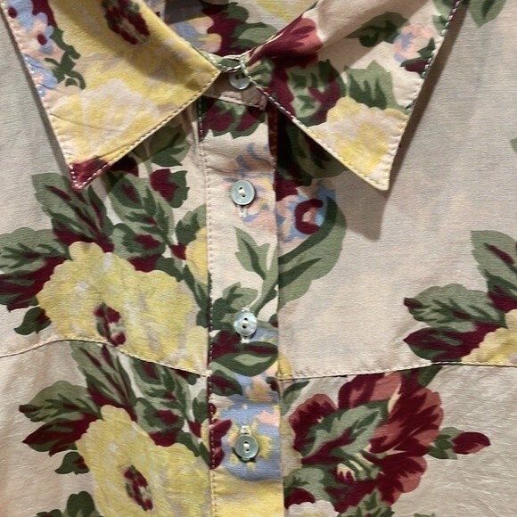 Soft Surroundings Silk Blend Pink Cottage Floral Print Popover Blouse - L - Picture 3 of 7